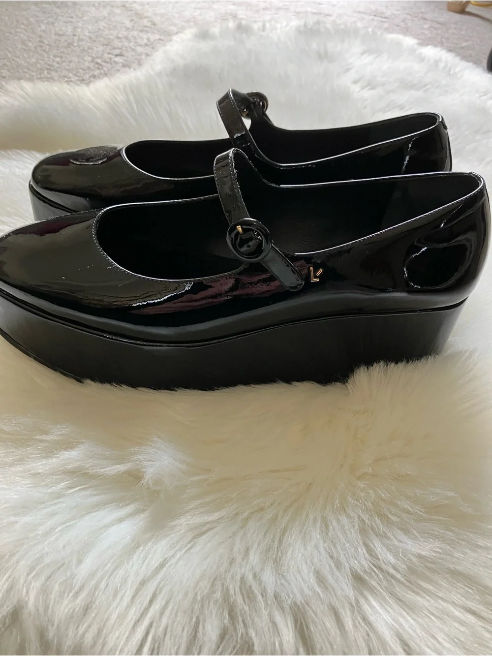 LARROUDE Black Patent Leather Blair Ballet Flatform Platform Mary Janes 10 NEW